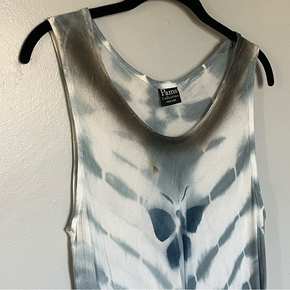 Tie Dye Butterfly Sleeveless Dress White Blue Medium Large XL - Picture 2 of 8